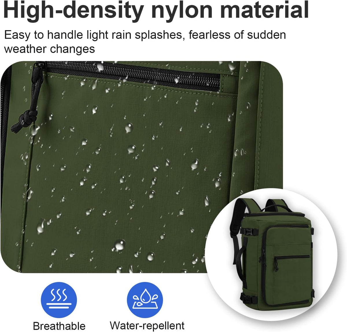 Carry On Travel Backpack Flight Approved Laptop Backpack Business Work Backpack for Women Men Large Capacity Casual Daypack with Wet/Dry Separation Pockets, Dark Green