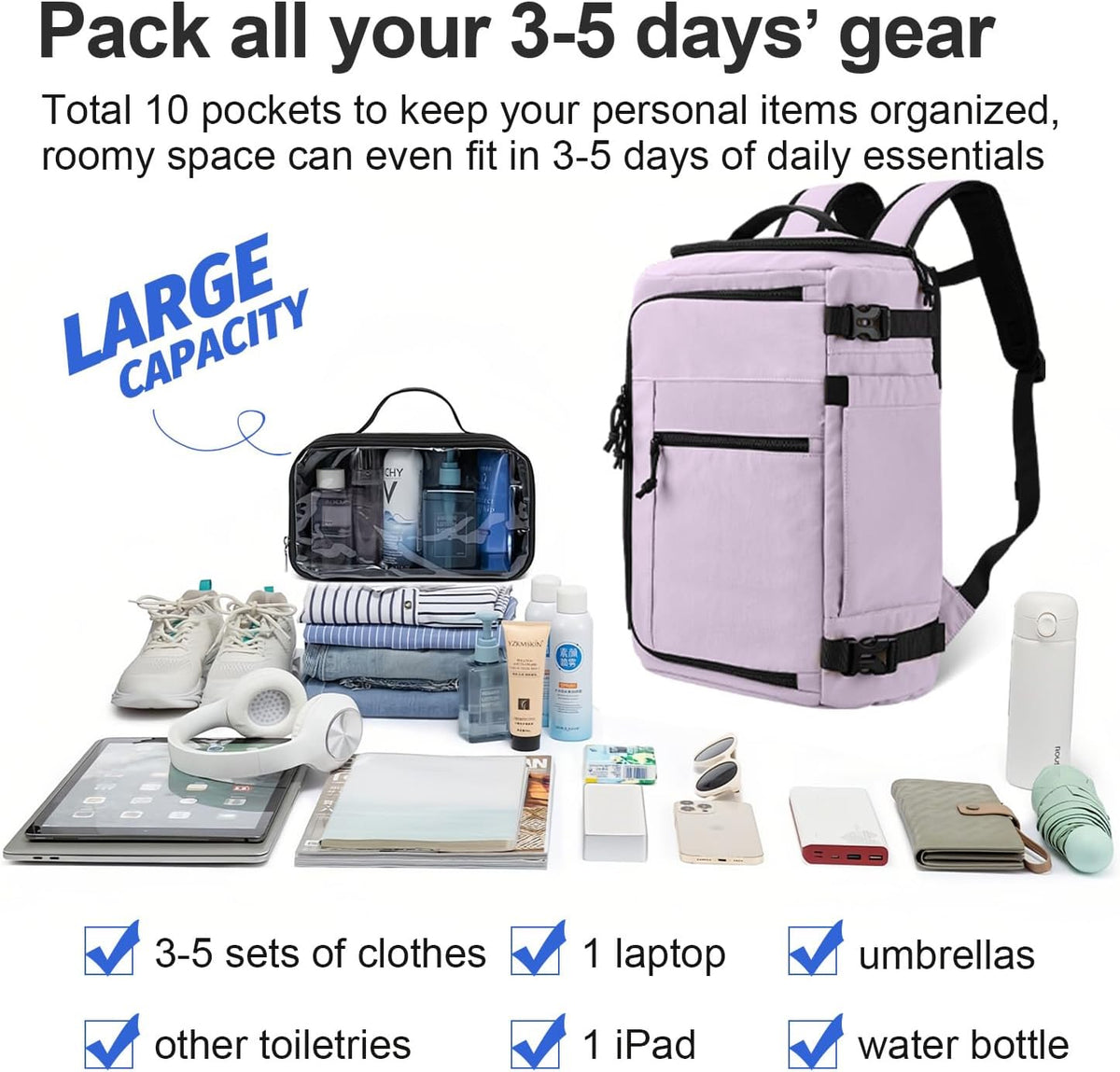 Carry On Travel Backpack Flight Approved Laptop Backpack Business Work Backpack for Women Men Large Capacity Casual Daypack with Wet/Dry Separation Pockets, Dark Green