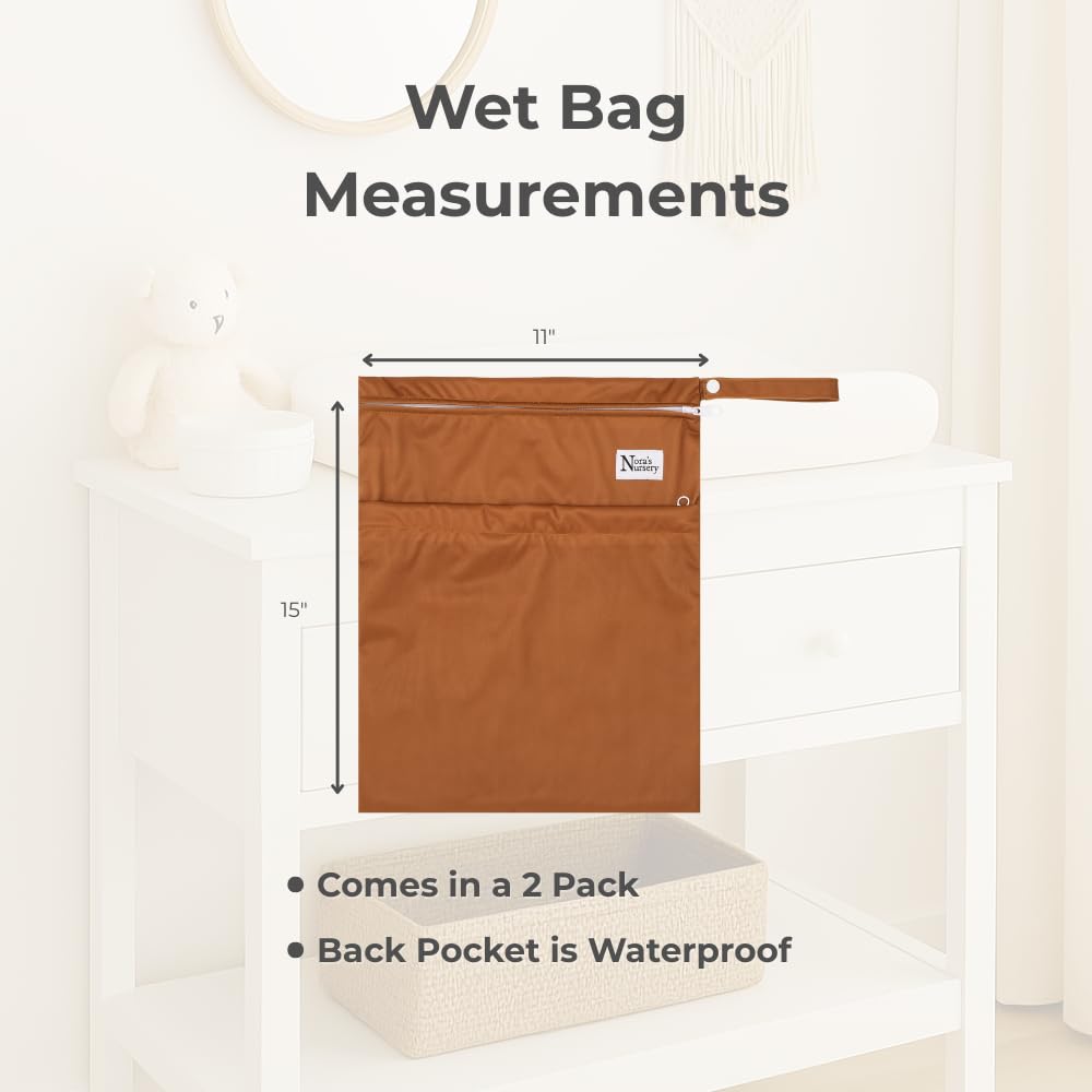 Wet Dry Bags with Two Zippered Pockets - Reusable and Washable Wet Bag for Swimming, Travel, Beach, Pool, Daycare, Cloth Diapers, Toiletries and Swimsuits - 11x15 - Boho - 2 Pack