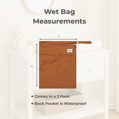 Wet Dry Bags with Two Zippered Pockets - Reusable and Washable Wet Bag for Swimming, Travel, Beach, Pool, Daycare, Cloth Diapers, Toiletries and Swimsuits - 11x15 - Boho - 2 Pack