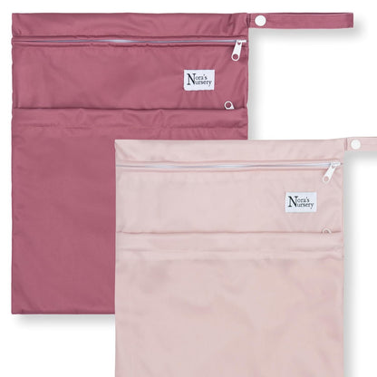 Wet Dry Bags with Two Zippered Pockets - Reusable and Washable Wet Bag for Swimming, Travel, Beach, Pool, Daycare, Cloth Diapers, Toiletries and Swimsuits - 11x15 - Boho - 2 Pack