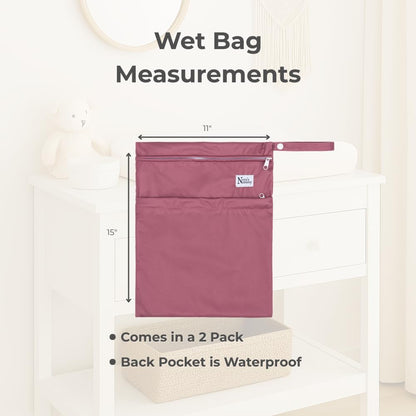 Wet Dry Bags with Two Zippered Pockets - Reusable and Washable Wet Bag for Swimming, Travel, Beach, Pool, Daycare, Cloth Diapers, Toiletries and Swimsuits - 11x15 - Boho - 2 Pack