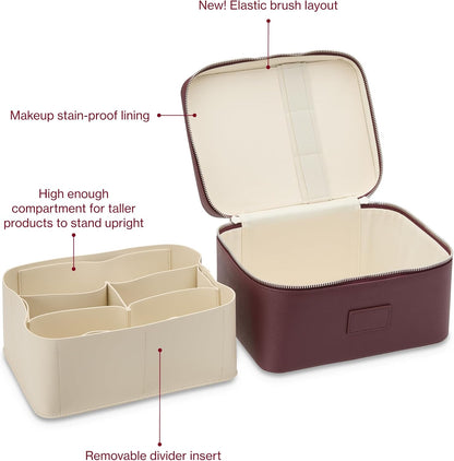 Vanity Case Lavender Pink - Stylish Travel Makeup Bag Organizer with Dividers