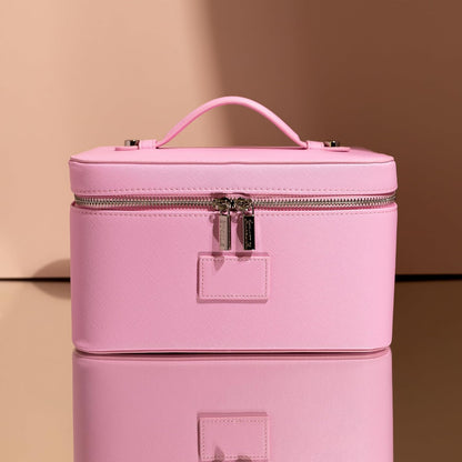 Vanity Case Lavender Pink - Stylish Travel Makeup Bag Organizer with Dividers