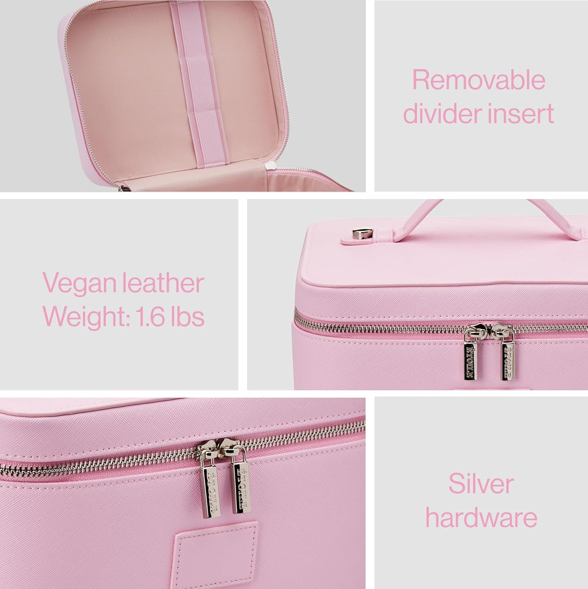 Vanity Case Lavender Pink - Stylish Travel Makeup Bag Organizer with Dividers