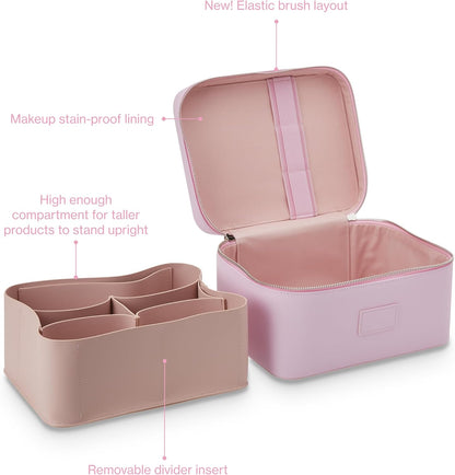 Vanity Case Lavender Pink - Stylish Travel Makeup Bag Organizer with Dividers