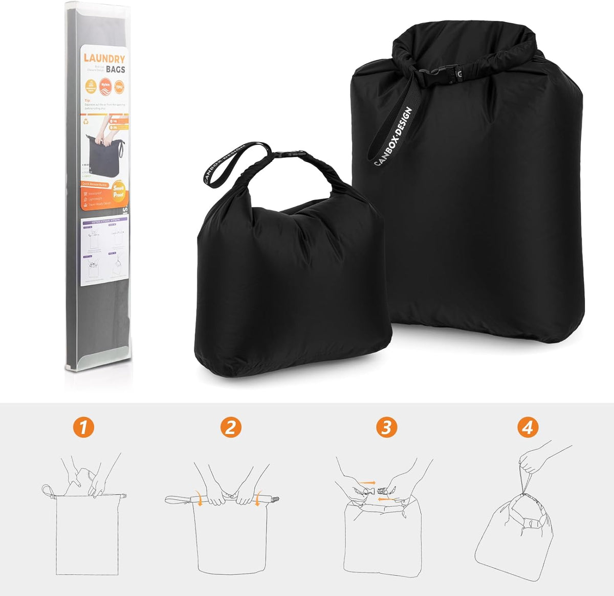 2-Pack Waterproof Travel Laundry Bags, Wet Dry Organizer to Block Odors & Prevent Suitcase Leaks, Roll-Up Dirty Clothes Pouch for Gym, Swim, Camping & Family Vacations