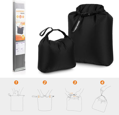 2-Pack Waterproof Travel Laundry Bags, Wet Dry Organizer to Block Odors & Prevent Suitcase Leaks, Roll-Up Dirty Clothes Pouch for Gym, Swim, Camping & Family Vacations