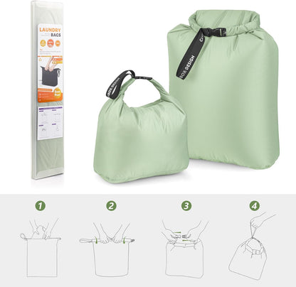2-Pack Waterproof Travel Laundry Bags, Wet Dry Organizer to Block Odors & Prevent Suitcase Leaks, Roll-Up Dirty Clothes Pouch for Gym, Swim, Camping & Family Vacations