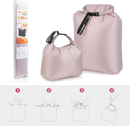 2-Pack Waterproof Travel Laundry Bags, Wet Dry Organizer to Block Odors & Prevent Suitcase Leaks, Roll-Up Dirty Clothes Pouch for Gym, Swim, Camping & Family Vacations