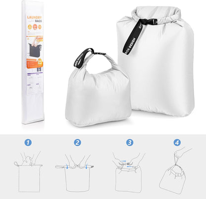 2-Pack Waterproof Travel Laundry Bags, Wet Dry Organizer to Block Odors & Prevent Suitcase Leaks, Roll-Up Dirty Clothes Pouch for Gym, Swim, Camping & Family Vacations