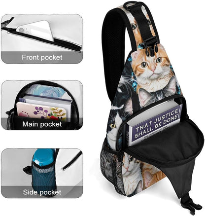 Men Women Sling Backpack Outdoor Sport Daypack Travel Bag, Multipurpose Anti-Theft Carry On Bag, Breathable Chest Sling Shoulder Backpacks Bags, Cats Animal
