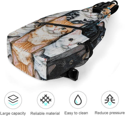 Men Women Sling Backpack Outdoor Sport Daypack Travel Bag, Multipurpose Anti-Theft Carry On Bag, Breathable Chest Sling Shoulder Backpacks Bags, Cats Animal