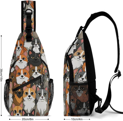 Men Women Sling Backpack Outdoor Sport Daypack Travel Bag, Multipurpose Anti-Theft Carry On Bag, Breathable Chest Sling Shoulder Backpacks Bags, Cats Animal