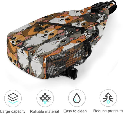 Men Women Sling Backpack Outdoor Sport Daypack Travel Bag, Multipurpose Anti-Theft Carry On Bag, Breathable Chest Sling Shoulder Backpacks Bags, Cats Animal