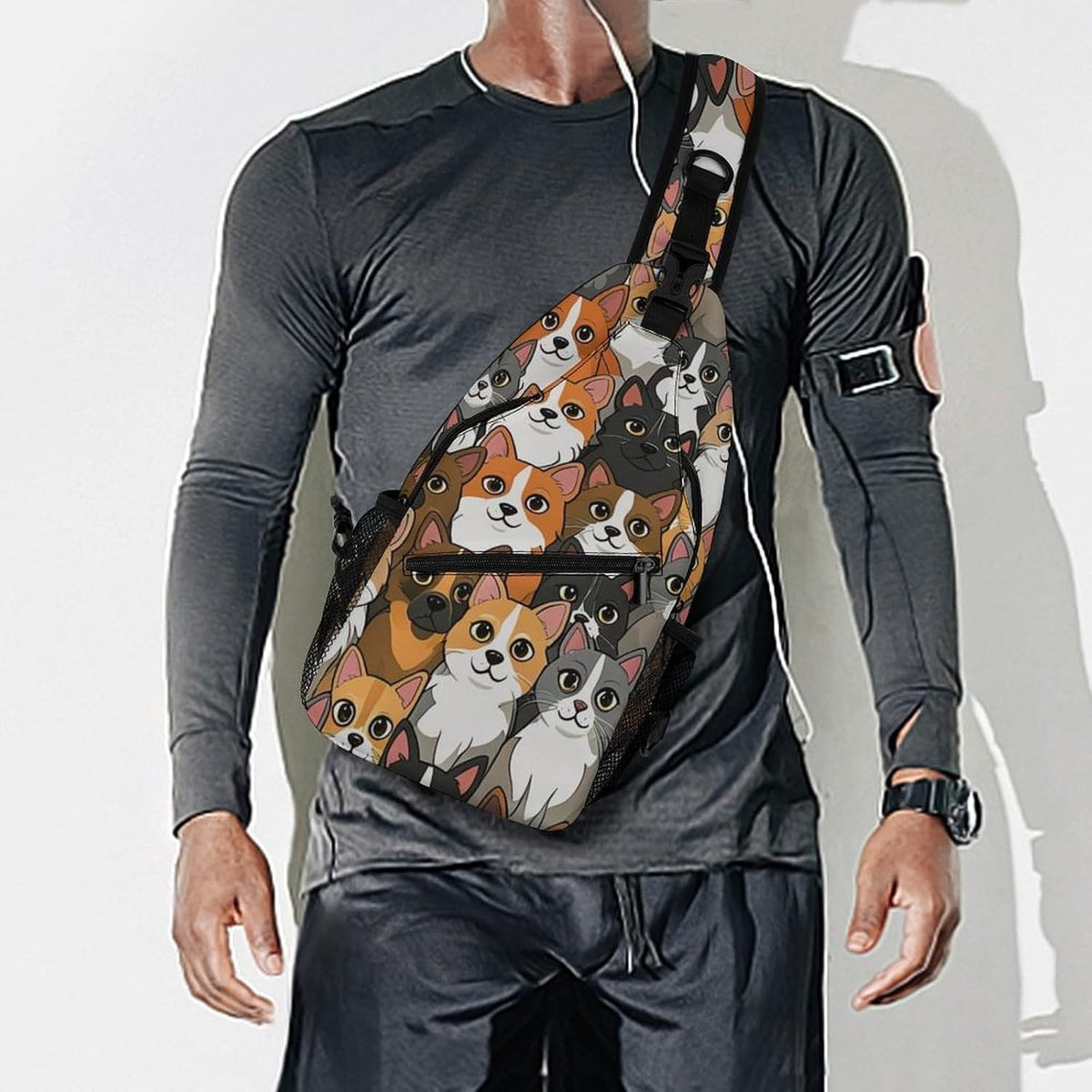 Men Women Sling Backpack Outdoor Sport Daypack Travel Bag, Multipurpose Anti-Theft Carry On Bag, Breathable Chest Sling Shoulder Backpacks Bags, Cats Animal