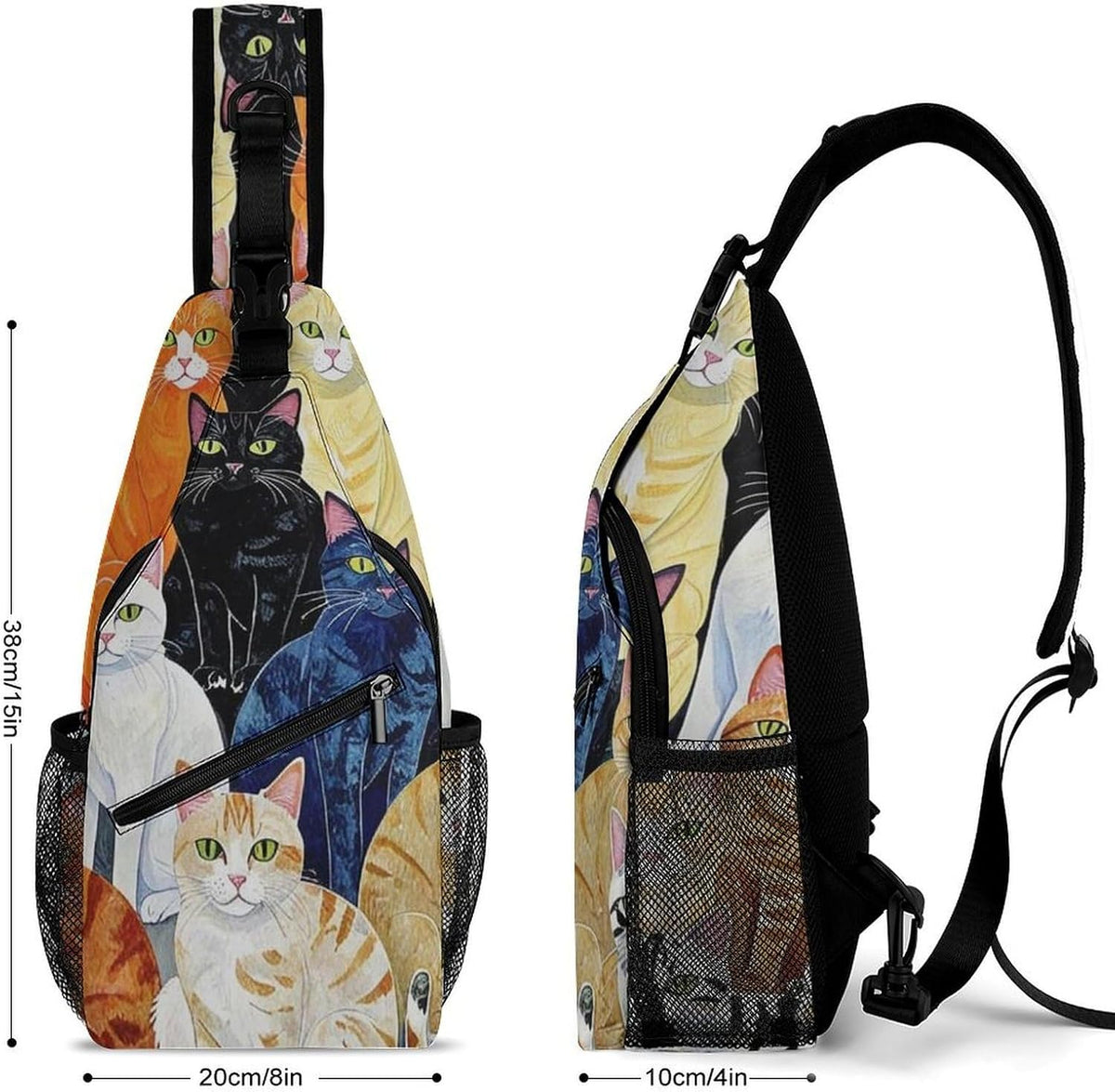 Men Women Sling Backpack Outdoor Sport Daypack Travel Bag, Multipurpose Anti-Theft Carry On Bag, Breathable Chest Sling Shoulder Backpacks Bags, Cats Animal
