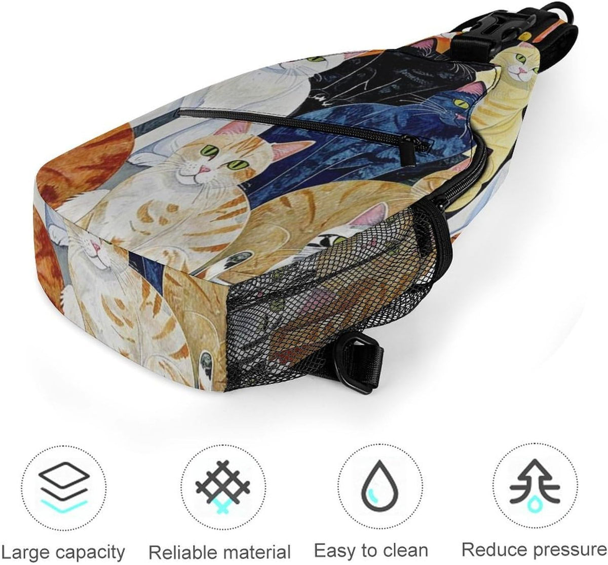 Men Women Sling Backpack Outdoor Sport Daypack Travel Bag, Multipurpose Anti-Theft Carry On Bag, Breathable Chest Sling Shoulder Backpacks Bags, Cats Animal