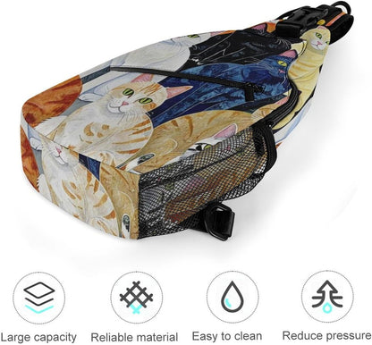 Men Women Sling Backpack Outdoor Sport Daypack Travel Bag, Multipurpose Anti-Theft Carry On Bag, Breathable Chest Sling Shoulder Backpacks Bags, Cats Animal