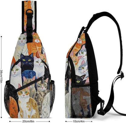 Men Women Sling Backpack Outdoor Sport Daypack Travel Bag, Multipurpose Anti-Theft Carry On Bag, Breathable Chest Sling Shoulder Backpacks Bags, Cats Animal