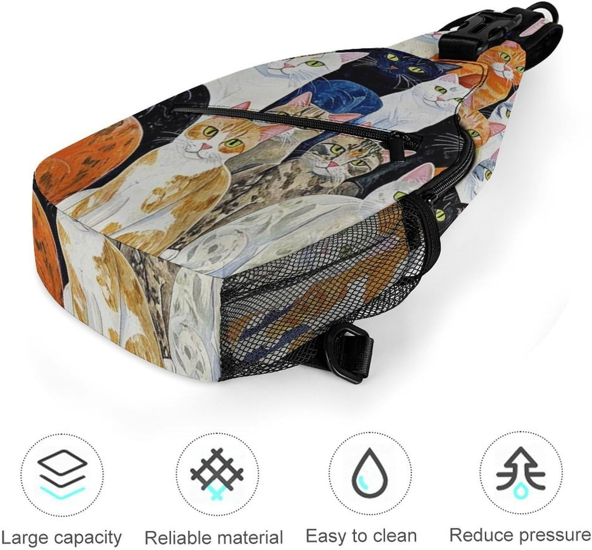 Men Women Sling Backpack Outdoor Sport Daypack Travel Bag, Multipurpose Anti-Theft Carry On Bag, Breathable Chest Sling Shoulder Backpacks Bags, Cats Animal