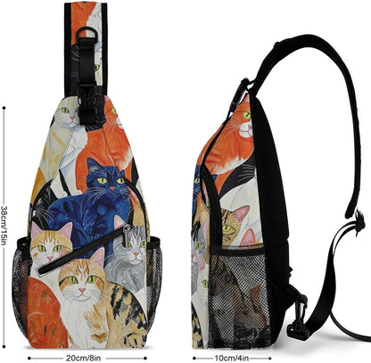 Men Women Sling Backpack Outdoor Sport Daypack Travel Bag, Multipurpose Anti-Theft Carry On Bag, Breathable Chest Sling Shoulder Backpacks Bags, Cats Animal