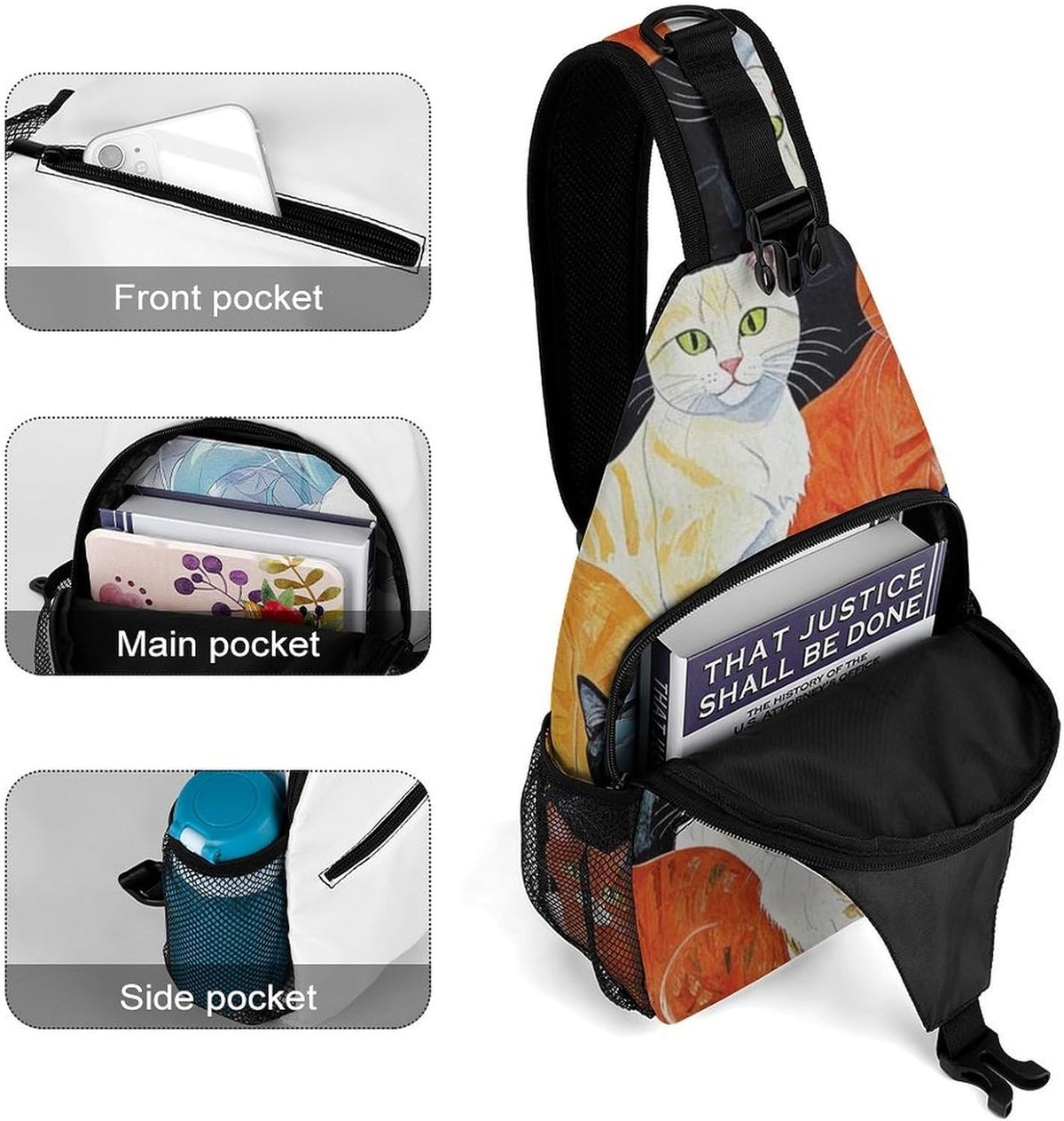 Men Women Sling Backpack Outdoor Sport Daypack Travel Bag, Multipurpose Anti-Theft Carry On Bag, Breathable Chest Sling Shoulder Backpacks Bags, Cats Animal