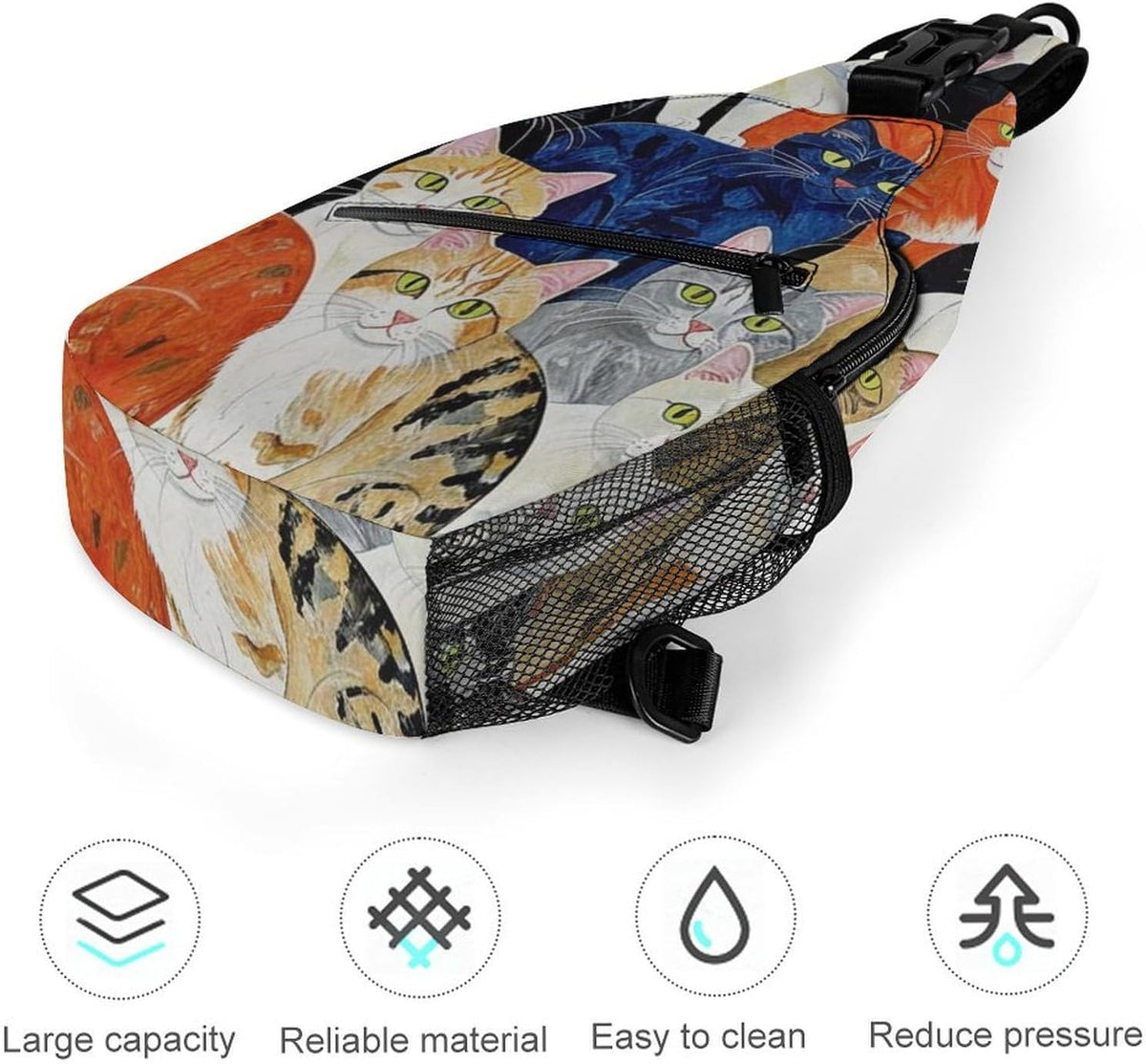 Men Women Sling Backpack Outdoor Sport Daypack Travel Bag, Multipurpose Anti-Theft Carry On Bag, Breathable Chest Sling Shoulder Backpacks Bags, Cats Animal