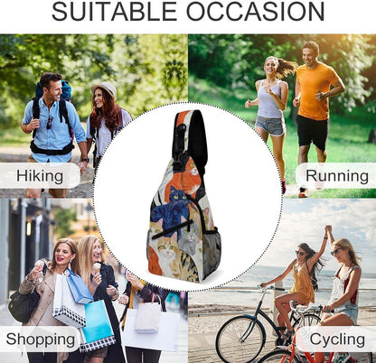 Men Women Sling Backpack Outdoor Sport Daypack Travel Bag, Multipurpose Anti-Theft Carry On Bag, Breathable Chest Sling Shoulder Backpacks Bags, Cats Animal