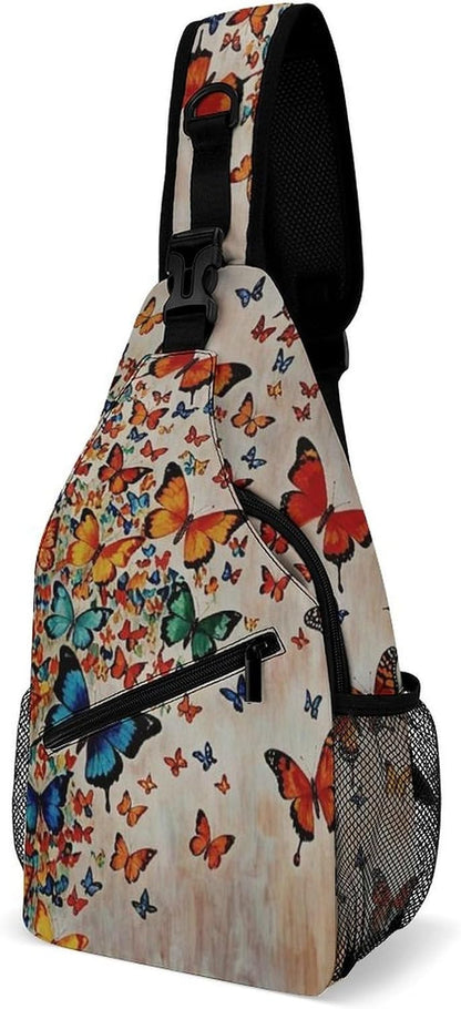 Men Women Sling Backpack Outdoor Sport Daypack Travel Bag, Multipurpose Anti-Theft Carry On Bag, Breathable Chest Sling Shoulder Backpacks Bags, Cats Animal
