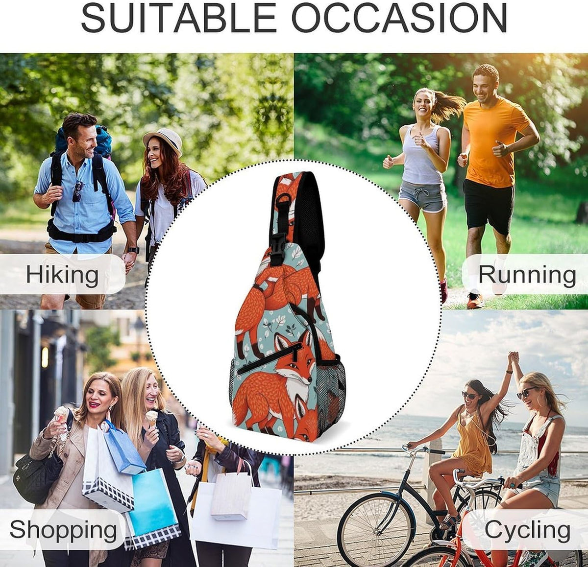 Men Women Sling Backpack Outdoor Sport Daypack Travel Bag, Multipurpose Anti-Theft Carry On Bag, Breathable Chest Sling Shoulder Backpacks Bags, Cats Animal