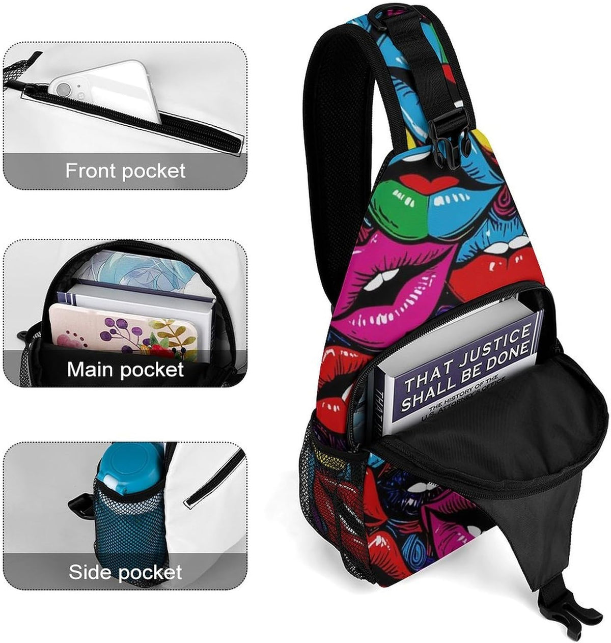 Men Women Sling Backpack Outdoor Sport Daypack Travel Bag, Multipurpose Anti-Theft Carry On Bag, Breathable Chest Sling Shoulder Backpacks Bags, Cats Animal
