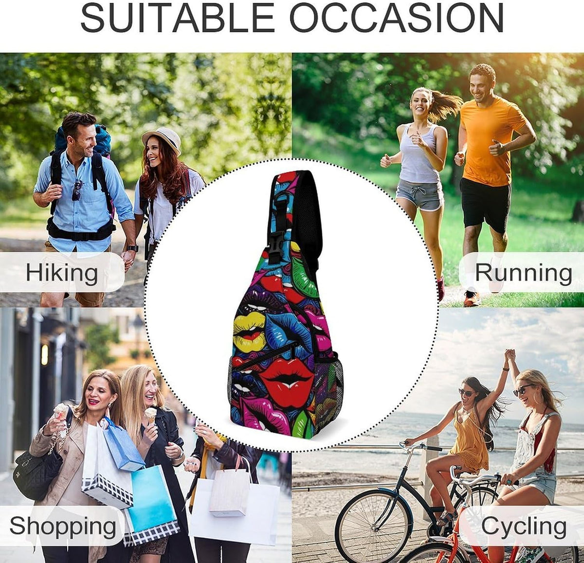Men Women Sling Backpack Outdoor Sport Daypack Travel Bag, Multipurpose Anti-Theft Carry On Bag, Breathable Chest Sling Shoulder Backpacks Bags, Cats Animal