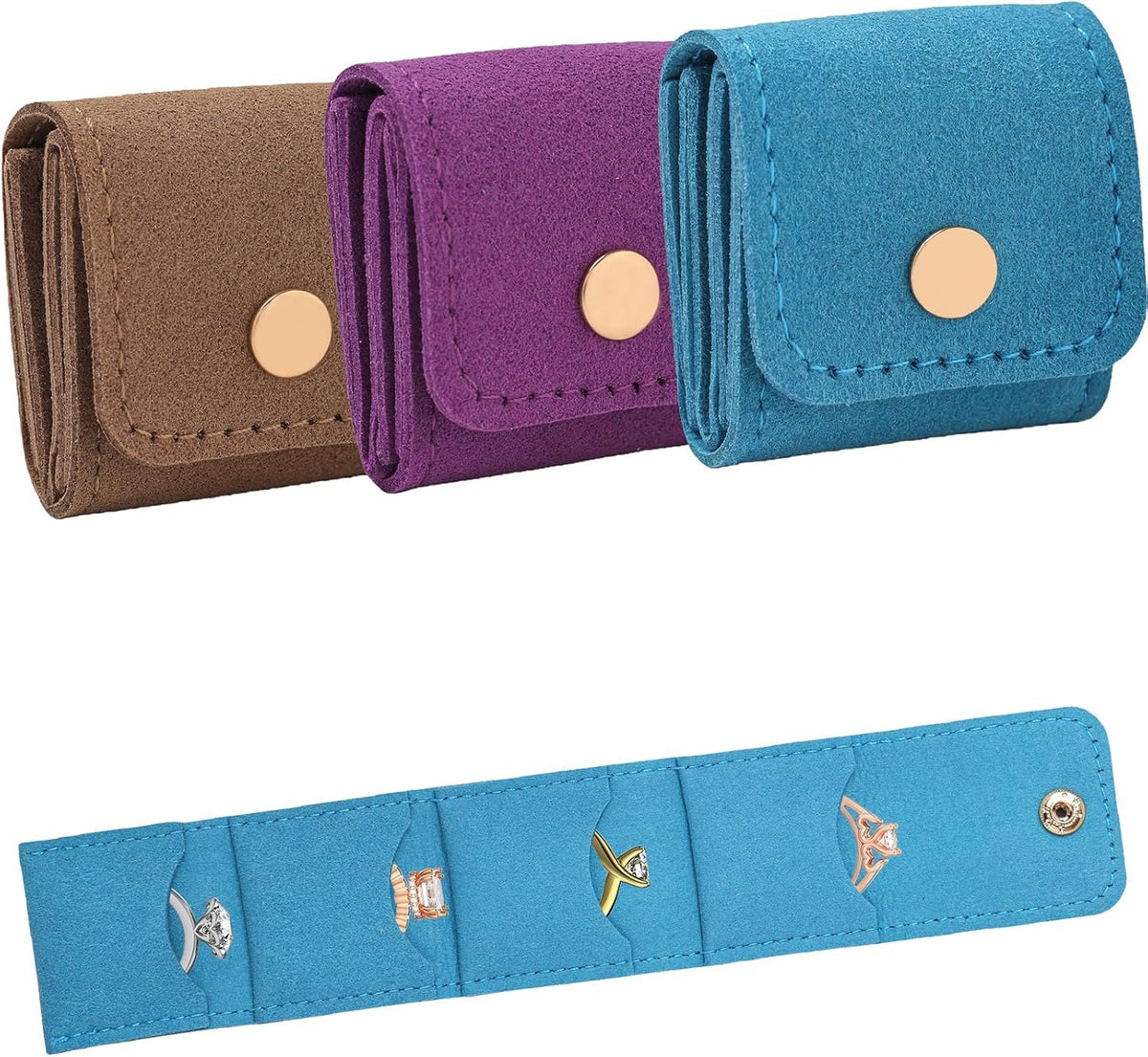 3 Pack Mini Jewelry Organizer, Travel Jewelry Case, Foldable Multifunctional Travel Jewelrys Pouch for Earrings, Necklaces, Rings, Chain Bracelets, Brooches