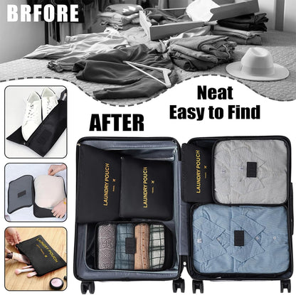 7 Set Packing Cubes for Travel Luggage Packing Bags Reusable Waterproof Suitcase Organizer Bags Set with Shoe Bag and Toiletry Bag (Orange)