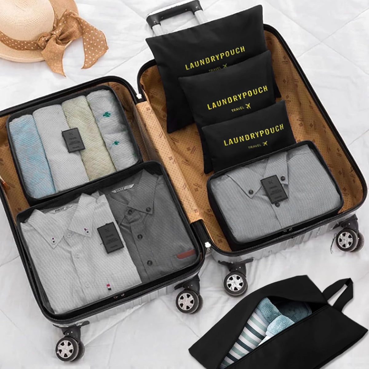 7 Set Packing Cubes for Travel Luggage Packing Bags Reusable Waterproof Suitcase Organizer Bags Set with Shoe Bag and Toiletry Bag (Orange)