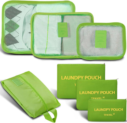 7 Set Packing Cubes for Travel Luggage Packing Bags Reusable Waterproof Suitcase Organizer Bags Set with Shoe Bag and Toiletry Bag (Orange)