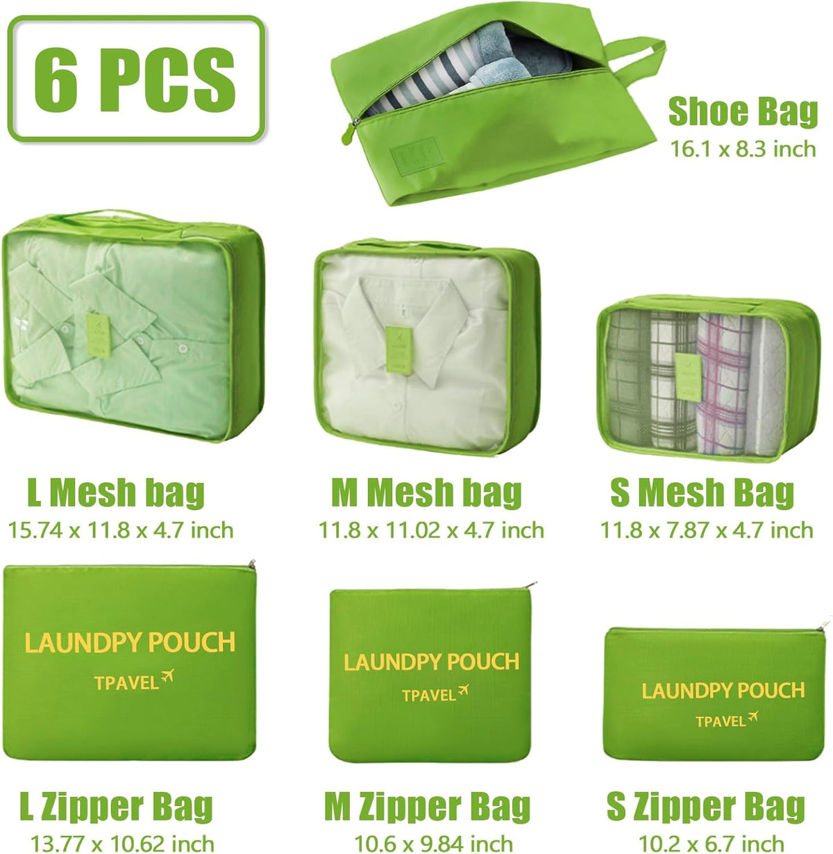 7 Set Packing Cubes for Travel Luggage Packing Bags Reusable Waterproof Suitcase Organizer Bags Set with Shoe Bag and Toiletry Bag (Orange)