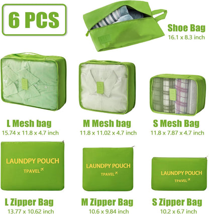 7 Set Packing Cubes for Travel Luggage Packing Bags Reusable Waterproof Suitcase Organizer Bags Set with Shoe Bag and Toiletry Bag (Orange)