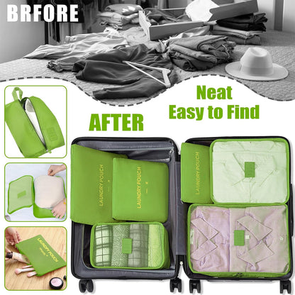 7 Set Packing Cubes for Travel Luggage Packing Bags Reusable Waterproof Suitcase Organizer Bags Set with Shoe Bag and Toiletry Bag (Orange)