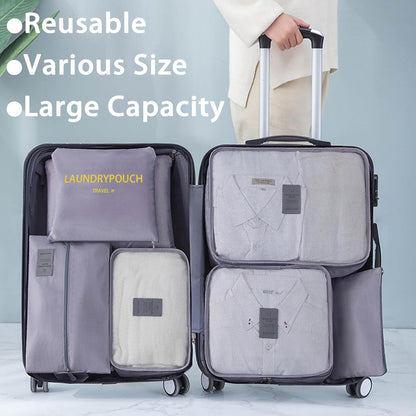 7 Set Packing Cubes for Travel Luggage Packing Bags Reusable Waterproof Suitcase Organizer Bags Set with Shoe Bag and Toiletry Bag (Orange)