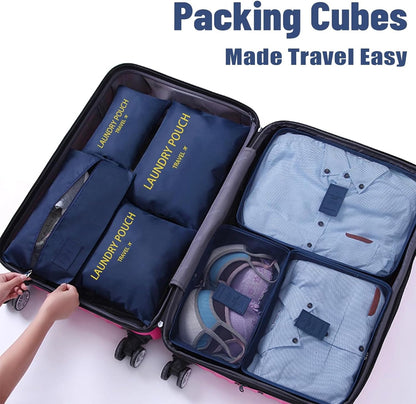 7 Set Packing Cubes for Travel Luggage Packing Bags Reusable Waterproof Suitcase Organizer Bags Set with Shoe Bag and Toiletry Bag (Orange)