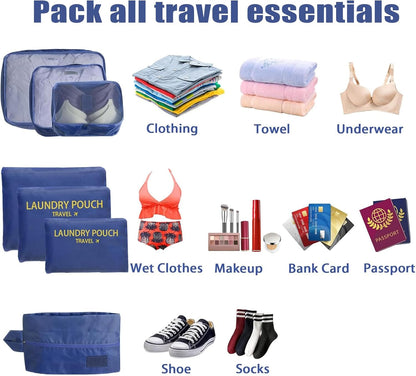 7 Set Packing Cubes for Travel Luggage Packing Bags Reusable Waterproof Suitcase Organizer Bags Set with Shoe Bag and Toiletry Bag (Orange)