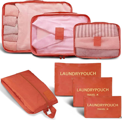 7 Set Packing Cubes for Travel Luggage Packing Bags Reusable Waterproof Suitcase Organizer Bags Set with Shoe Bag and Toiletry Bag (Orange)