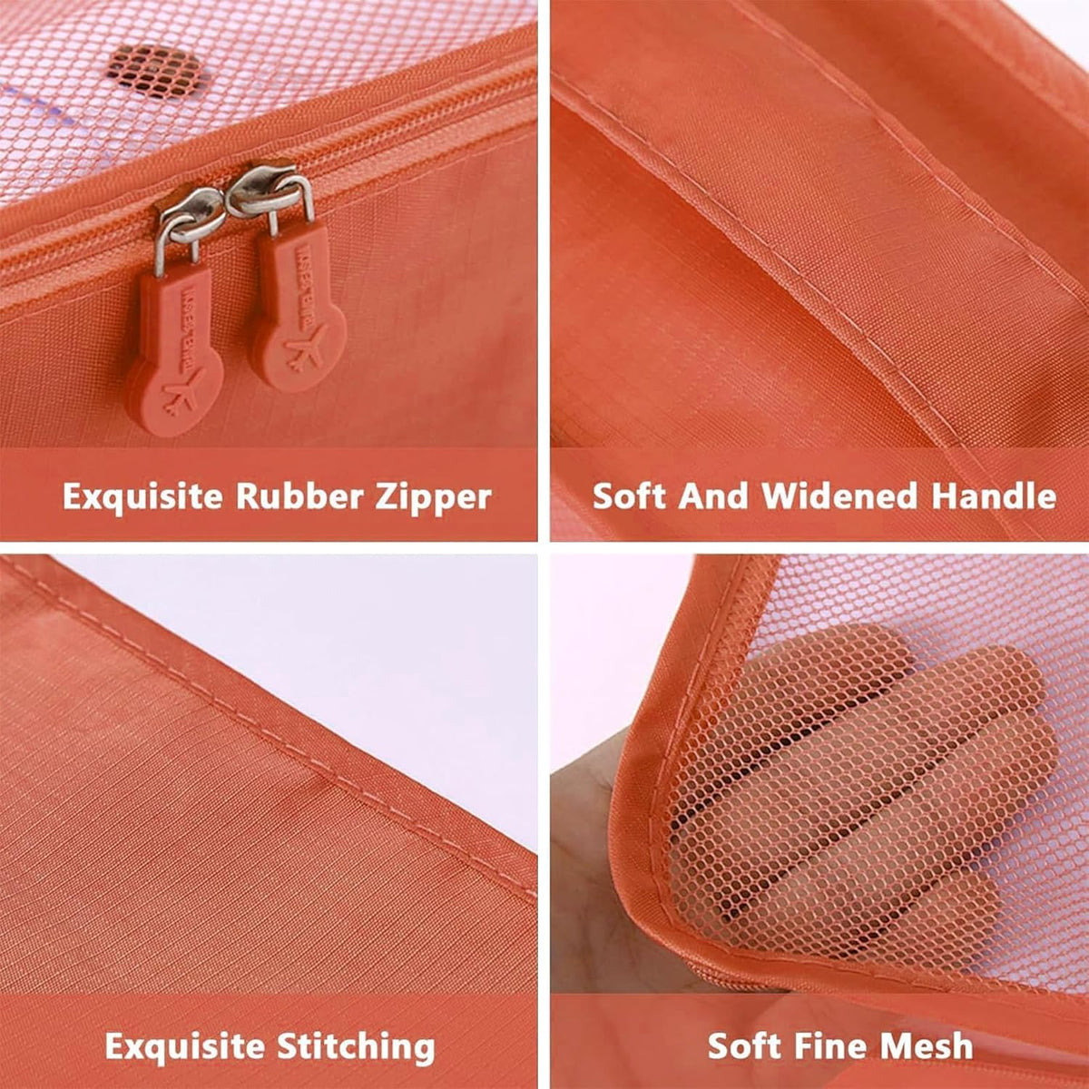 7 Set Packing Cubes for Travel Luggage Packing Bags Reusable Waterproof Suitcase Organizer Bags Set with Shoe Bag and Toiletry Bag (Orange)