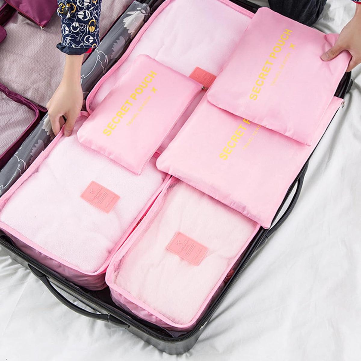 7 Set Packing Cubes for Travel Luggage Packing Bags Reusable Waterproof Suitcase Organizer Bags Set with Shoe Bag and Toiletry Bag (Orange)