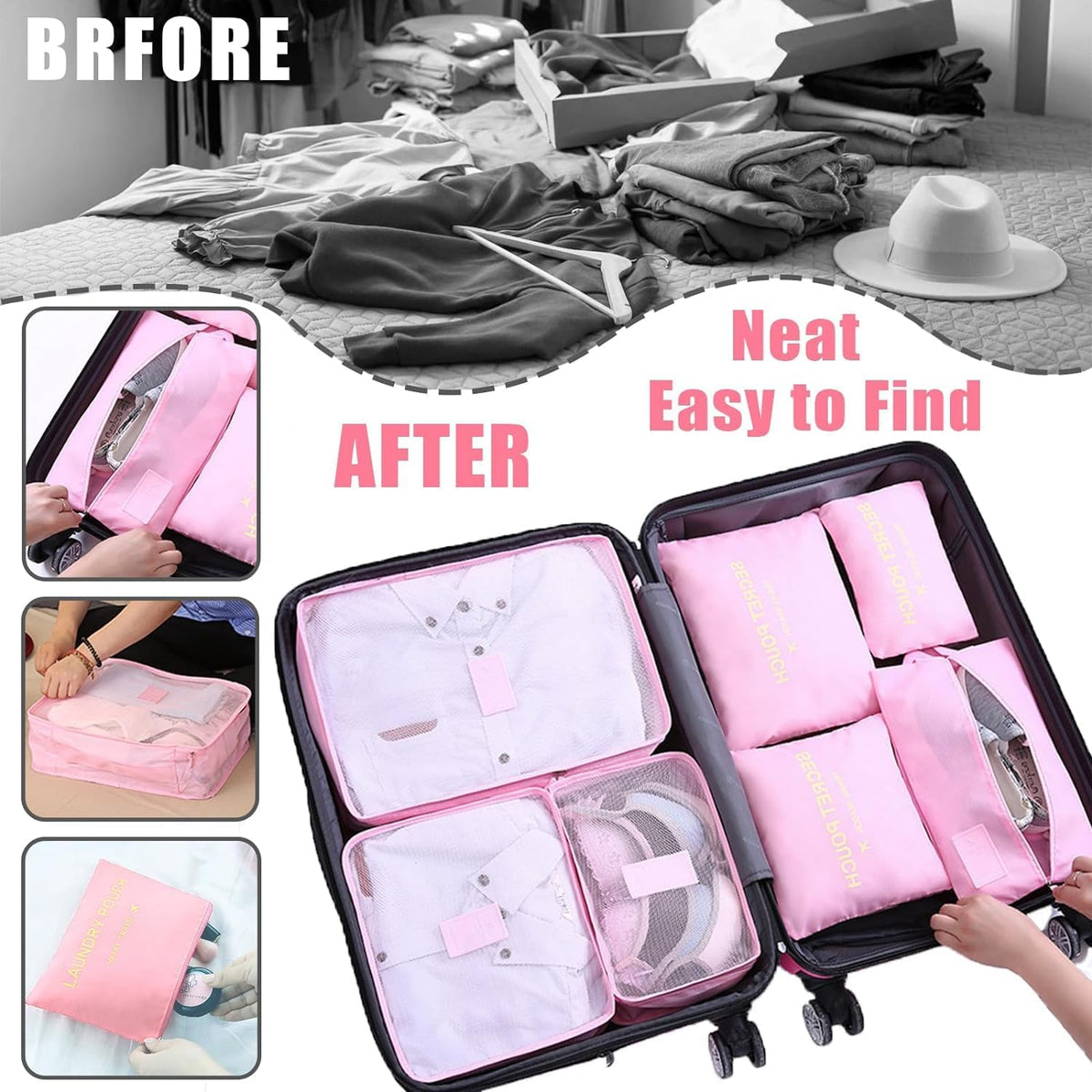7 Set Packing Cubes for Travel Luggage Packing Bags Reusable Waterproof Suitcase Organizer Bags Set with Shoe Bag and Toiletry Bag (Orange)