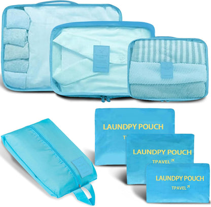 7 Set Packing Cubes for Travel Luggage Packing Bags Reusable Waterproof Suitcase Organizer Bags Set with Shoe Bag and Toiletry Bag (Orange)