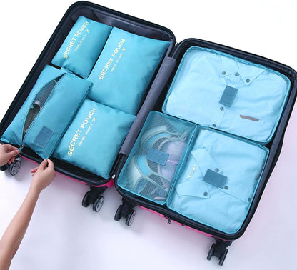 7 Set Packing Cubes for Travel Luggage Packing Bags Reusable Waterproof Suitcase Organizer Bags Set with Shoe Bag and Toiletry Bag (Orange)