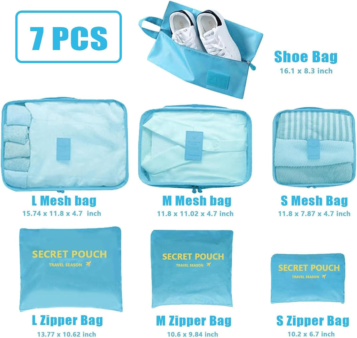7 Set Packing Cubes for Travel Luggage Packing Bags Reusable Waterproof Suitcase Organizer Bags Set with Shoe Bag and Toiletry Bag (Orange)